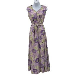 Vintage purple yellow floral Pantsuit Sleeveless Belted Polyester Funky 1960s